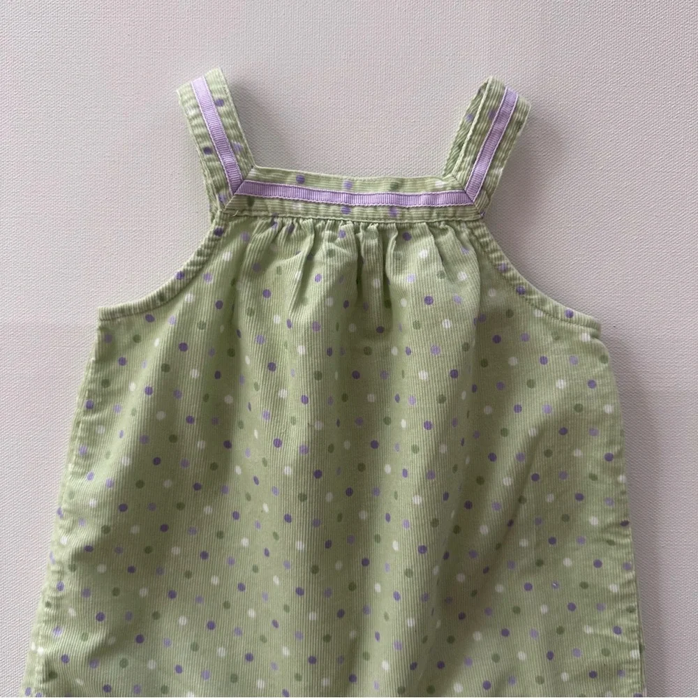Gymboree 0-3 Months Baby Girl Corduroy Green Purple Polka Dot Romper Spring